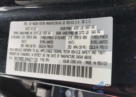 2022 Mazda Cx-30 Select z USA, uszkodzony, nr VIN 3MVDMBBL8NM401128